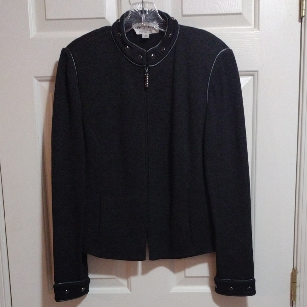 ST. John Collection By Marie Gray Vintage Santana Knit Blazer Charcoal Size 10